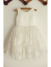 Ivory Satin Lace Knee Length Flower Girl Dress